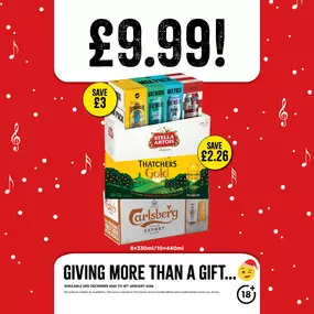 £9.99 each on selected beer, lager & cider packs.
