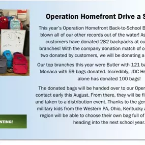 Operation Homefront's Back-to-School Brigade Drive was a Success!