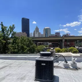 Comfortmaker rooftop unit for a commercial business building in downtown Pittsburgh.