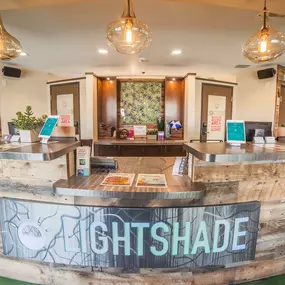 Lightshade Recreational & Medical Marijuana Dispensary front desk at 330 S. Dayton St., Denver, CO