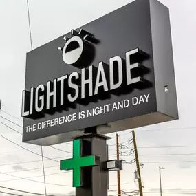 Lightshade dispensary sign with the tagline 