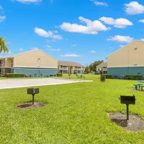 Volleyball and grill area