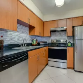 Modern kitchen with stainless steel appliances