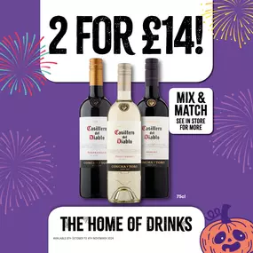 2 for £14 Wine, mix & match, cheap deals, bargain booze