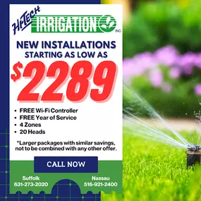New Irrigation Installations starting as low as $2289 include FREE Wi-Fi Controller and Year of Service!