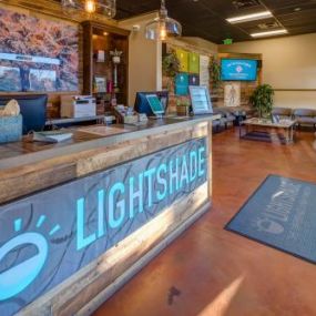 Front counter at Lightshade recreational marijuana dispensary in Aurora, CO