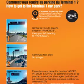 Détails retour agence T1 SIXT Nice aéroport / Return SIXT Nice Airport T1