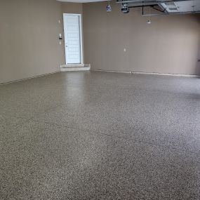A beautiful Sedona epoxy flake garage floor to match the patio in Hershey!