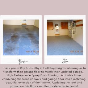 Custom High Performance commercial grade epoxy flooring for both the garage and sidewalk in Hollidaysburg, PA.