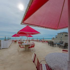 Outdoor seating with umbrellas at the Matador Oceanfront Resort