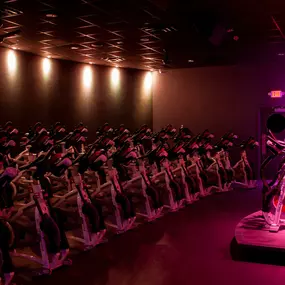 CycleTheatre featuring 47 state of the art Schwinn indoor cycling bikes.