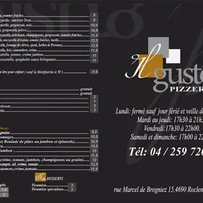 menu de la pizzeria il gusto à bassenge