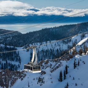 The scenic Aerial Tram at Squaw Valley climbs over 2,000 feet with views of Lake Tahoe and the High Sierra