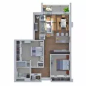 Ovation 309 Floor Plan K1, Two Bedroom One Bath Apartment in Madison Wisconsin