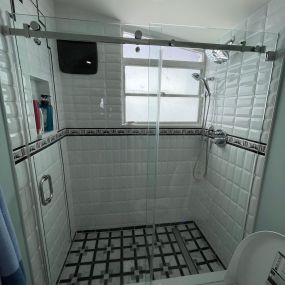 6 different tiles used in this large master shower