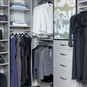 Custom closet systems let you choose the look of your closet. Accessory racks, drawers, hooks and more will meet your storage needs.