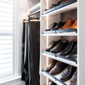 Talk about suited and booted. Our custom-designed Closets are created to suit your home and lifestyle. Hang your suits and display your shoes in style! #TailoredLivingNorthTampa #FreeConsultation #CustomClosets #TailoredToYourNeeds