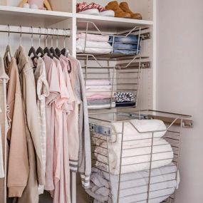 Laundry baskets custom built with your dream closet? Um, YES please! What is your must have closet accessory? Call Tailored Living of North Tampa today to make your dreams come true! #dreamcloset #interiordesign #closetgoals #tailoredlivingnorthtampa