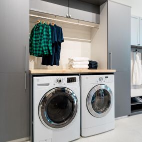 Laundry closets can be used to maximize space. Some ideas for utilizing a laundry closet include: installing shelves to store detergent, fabric softener, and other items; adding extra hanging rods to store clothing; adding a countertop for folding; and installing a washer/dryer stacking unit to save
