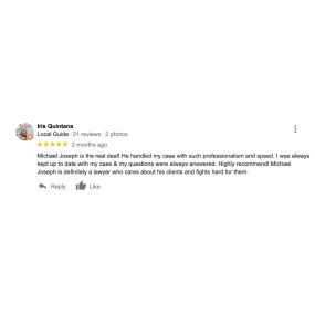 Google review of Law Office of Michael H. Joseph, PLLC | New York, NY