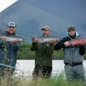 Three native fish that were caught at the Goodnews River in Alaska during a float fishing trip with High Country Guide Service located in Boone, NC.