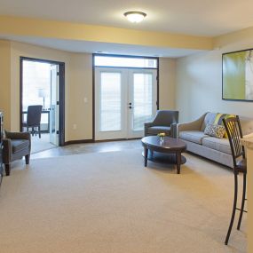 There are available cushioned one and two bedroom apartments with sun rooms in The Redwoods Senior Apartments. Call for more information.