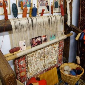 Hand-tied Silk rug loom.