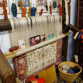 Hand-tied Silk rug loom.