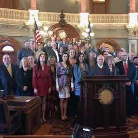 Business owners Cori Kohlmeier and Amy Hoefer on the Kansas House floor. They were awarded KSBDC Emerging Business of the Year for 2018.