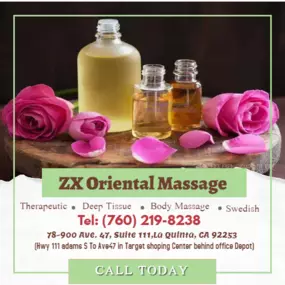 Our traditional full body massage in La Quinta, CA 
includes a combination of different massage therapies like 
Swedish Massage, Deep Tissue,  Sports Massage,  Hot Oil Massage
at reasonable prices.