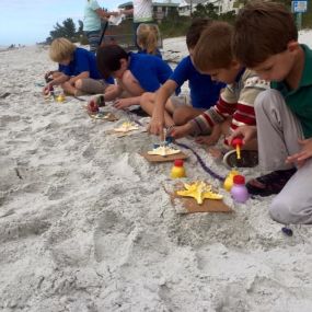 Students learning at the beach