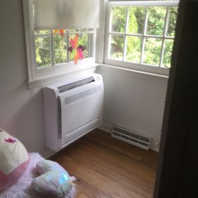 Carrier Ductless Heat Pump Floor Console installed in Riverside, CT.