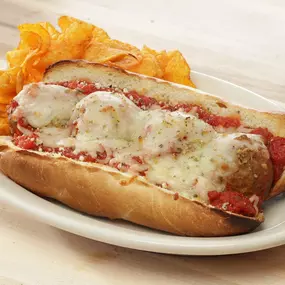 MEATBALL PARMIGIANA SUB - Johnny's Own Meatballs served with marinara sauce & mozzarella cheese.