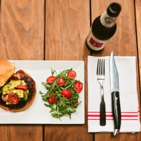 Burger, salad and a beer at Smoke House