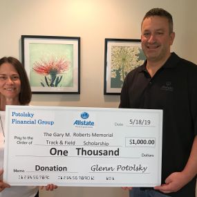 In May 2019, our Allstate agency was proud to show our support for The Gary M. Roberts Memorial Track & Field Scholarship with this donation.
