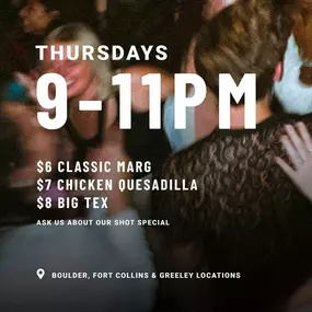 Every Thursday from 9- 11 PM, The Rio is your best pre-game spot in Fort Collins, Boulder, and Greeley. Grab your crew and let the good times roll! ????✨