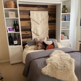What do you do when you need both guest space and a home office? You do what this Mystic homeowner did and have us install a beautiful Murphy Bed! Fold it away when it’s time to work! #TailoredLivingNianticMystic #MurphyBeds #SmallSpaceSolutions #FreeConsultation