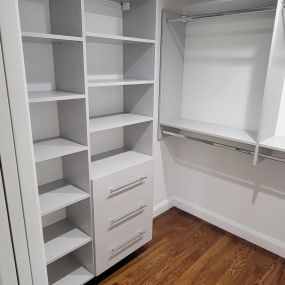 There’s nothing more frustrating than finding your clothes all crumpled because you didn’t have enough space in your closet to store them. Well, with our closet solutions at Tailored Living, you’ll never face this issue again. Check out the ample space and beautiful design of the closet we made in W