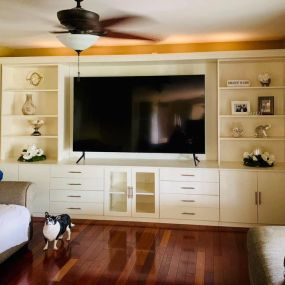 Binge-watch in style! ???????? Our in-wall entertainment center is the cornerstone of any cozy living room, designed to keep all eyes on your favorite shows (and not the clutter!). Paws and relax with your furry friends in the comfort of your chic and streamlined space.
