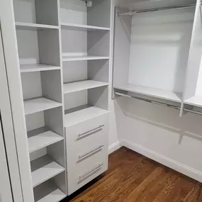 There’s nothing more frustrating than finding your clothes all crumpled because you didn’t have enough space in your closet to store them. Well, with our closet solutions at Tailored Living, you’ll never face this issue again. Check out the ample space and beautiful design of the closet we made in W