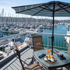 Outdoor seating with view of the Marina