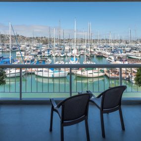 Marina view from guest room balcony at The Bay Club Hotel & Marina