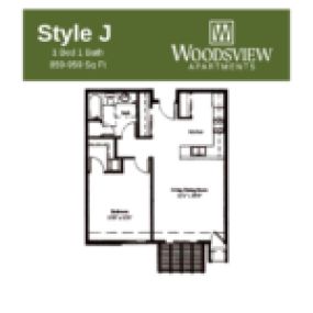 Woodsview Apartments Floor Plan J, One Bedroom One Bath Apartment in Janesville Wisconsin