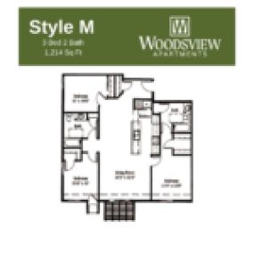 Woodsview Apartments Floor Plan M, Three Bedroom Two Bath Apartment in Janesville Wisconsin