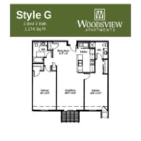 Woodsview Apartments Floor Plan G, Two Bedroom Two Bath Apartment in Janesville Wisconsin