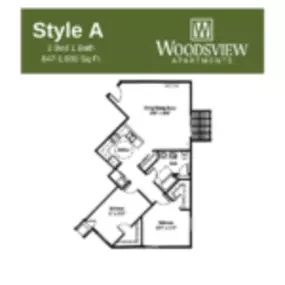 Woodsview Apartments Floor Plan A, Two Bedroom One Bath Apartment in Janesville Wisconsin