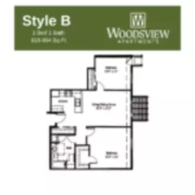 Woodsview Apartments Floor Plan B, Two Bedroom One Bath Apartment in Janesville Wisconsin