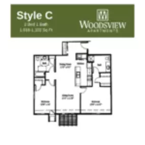 Woodsview Apartments Floor Plan C, Two Bedroom Two Bath Apartment in Janesville Wisconsin