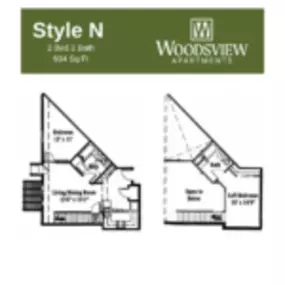 Woodsview Apartments Floor Plan N, Two Bedroom Two Bath Apartment in Janesville Wisconsin