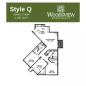 Woodsview Apartments Floor Plan Q, Three Bedroom 1.5 Bath Apartment in Janesville Wisconsin